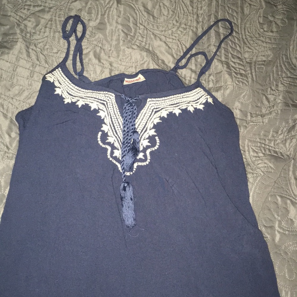 Blue Embroidered Tank Top